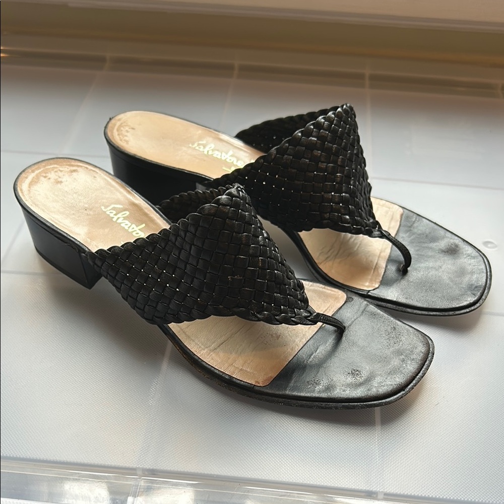 Salvatore Ferragamo Black Woven Sandals